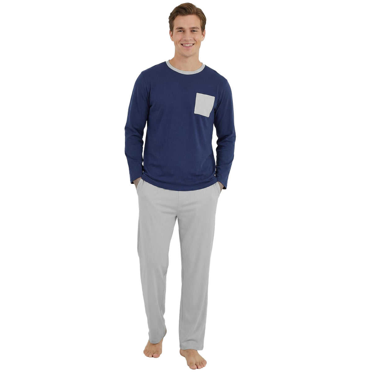 Vulcanodon Men's Organic Cotton Pajama Set Soft Long Sleeve Pjs for Men