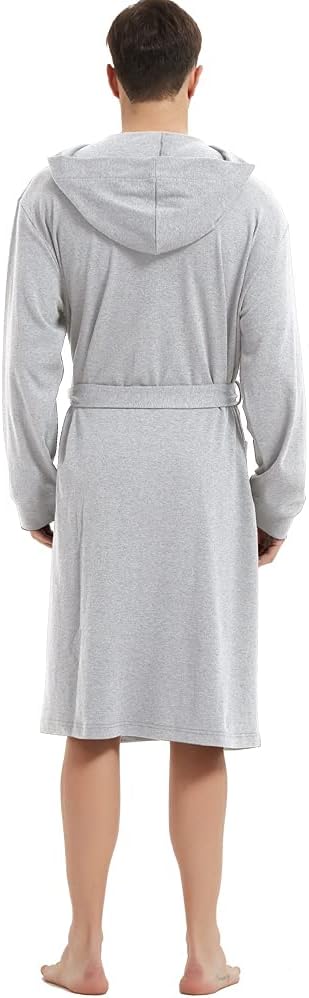 HOLOVE Hooded Men's Cotton Robes Lightweight Bathrobe,Shower Spa Lounge & House