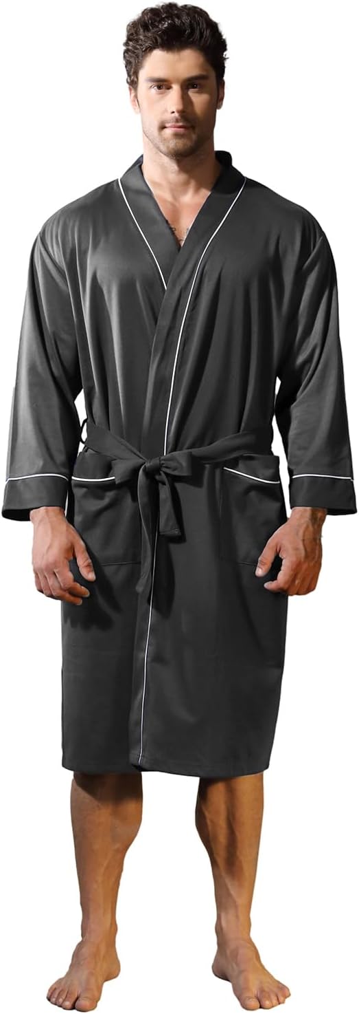 Mens Kimono Robe Lightweight Soft Bathrobe Sleepwear Loungewear with Pockets