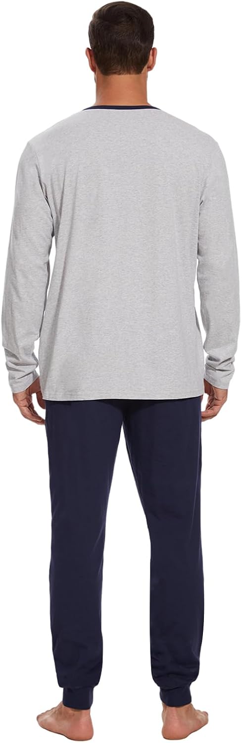 Men's 100% Cotton Henley Pajama Set 2-Piece Lounge Sleepwear