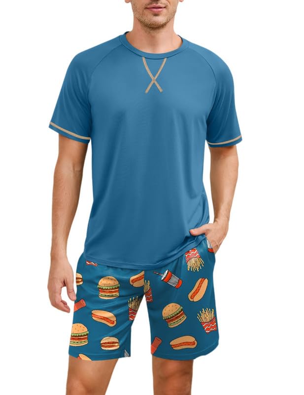 Marvmys Mens Pajama Set Cotton Summer Pjs Short Sleeve Sleepwear Lightweight Pajamas 2 Pieces Loungewear with Pockets S-2XL