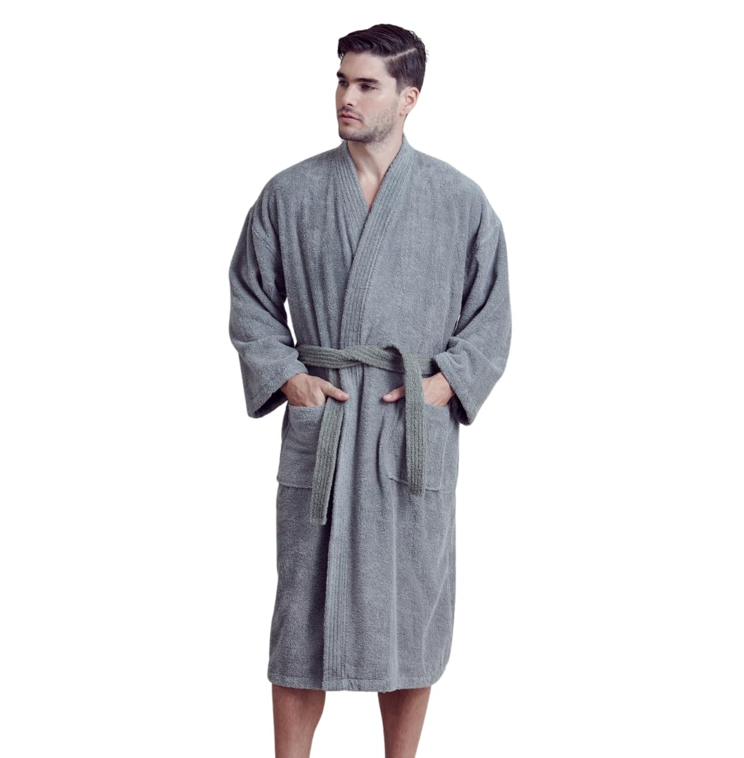 Men's Absorbent Kimono Bathrobe, 100% Turkish Cotton Terry