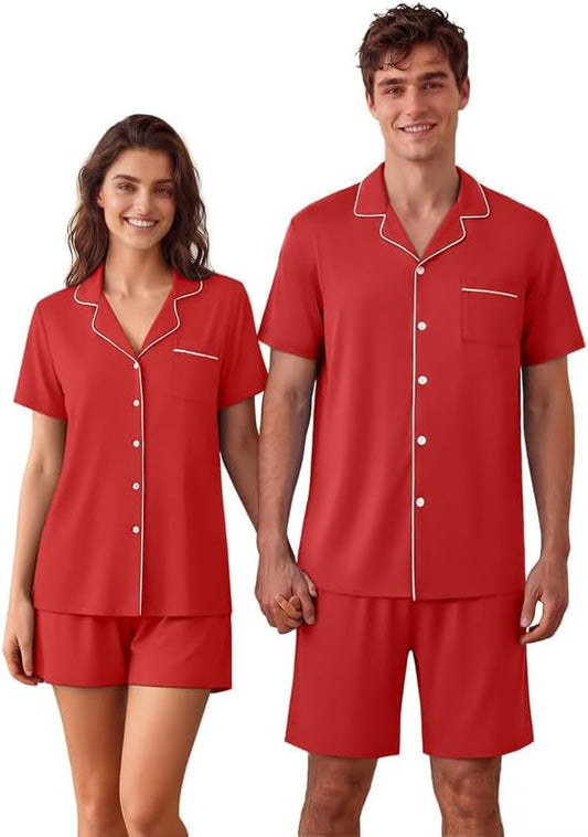 Ekouaer Matching Pajamas for Couples Short Sleeve Pjs 2 Piece Lounge Sets