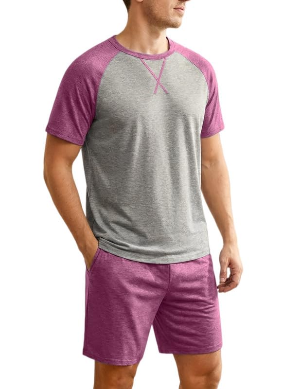 Marvmys Mens Pajama Set Cotton Summer Pjs Short Sleeve Sleepwear Lightweight Pajamas 2 Pieces Loungewear with Pockets S-2XL