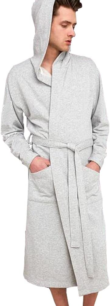 HOLOVE Hooded Men's Cotton Robes Lightweight Bathrobe,Shower Spa Lounge & House