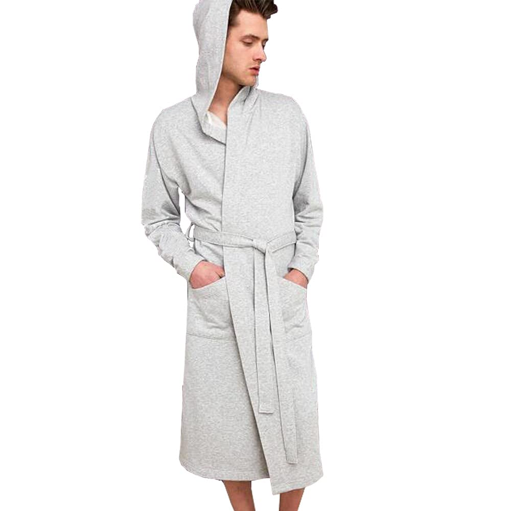 HOLOVE Hooded Men's Cotton Robes Lightweight Bathrobe,Shower Spa Lounge & House