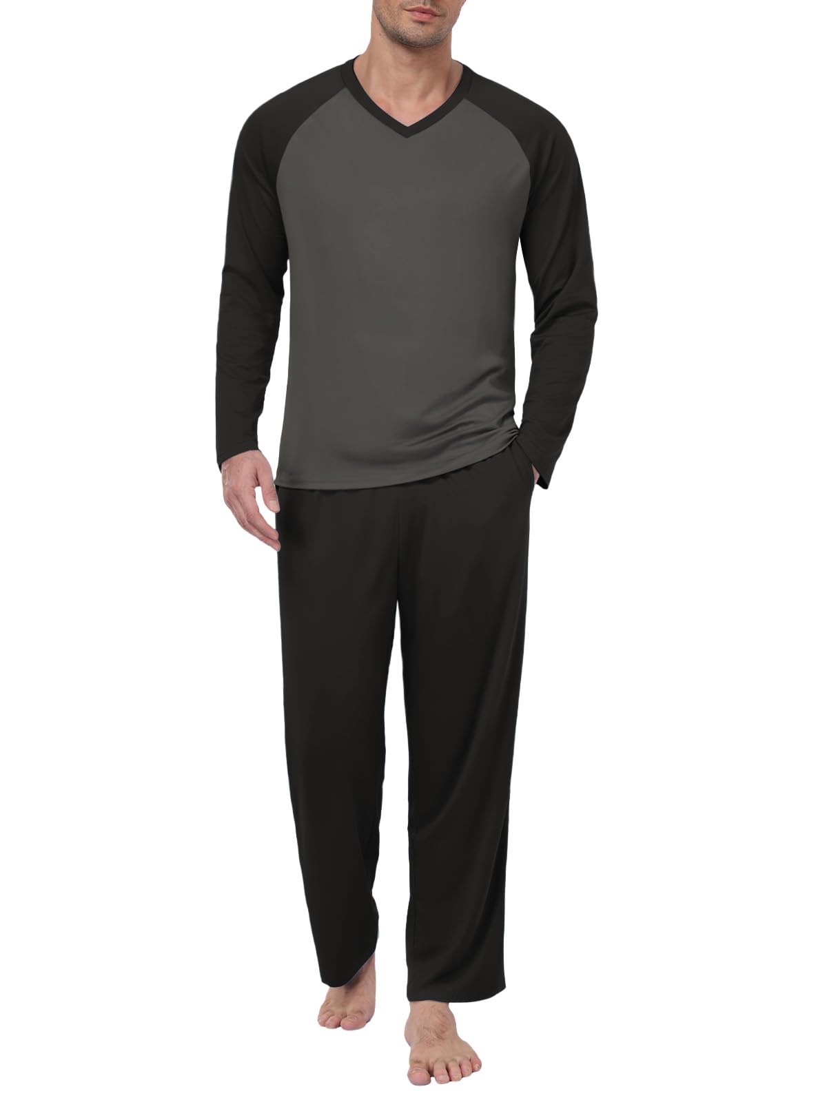 Feiersi Men's Pajama Set Soft Long Sleeve Pjs Sets V-neck Loungewear Shirts