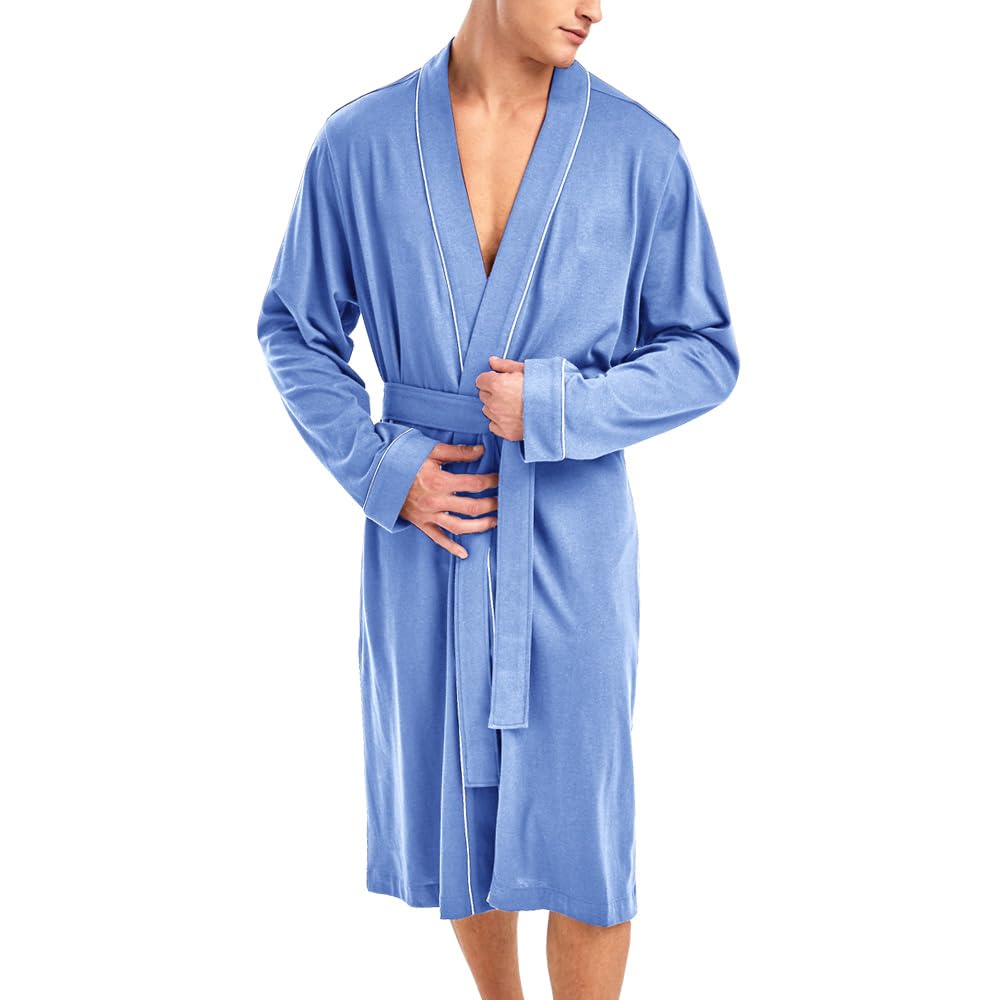 HOLOVE Men's Cotton Lightweight Robes Shower Spa Kimono Bathrobe
