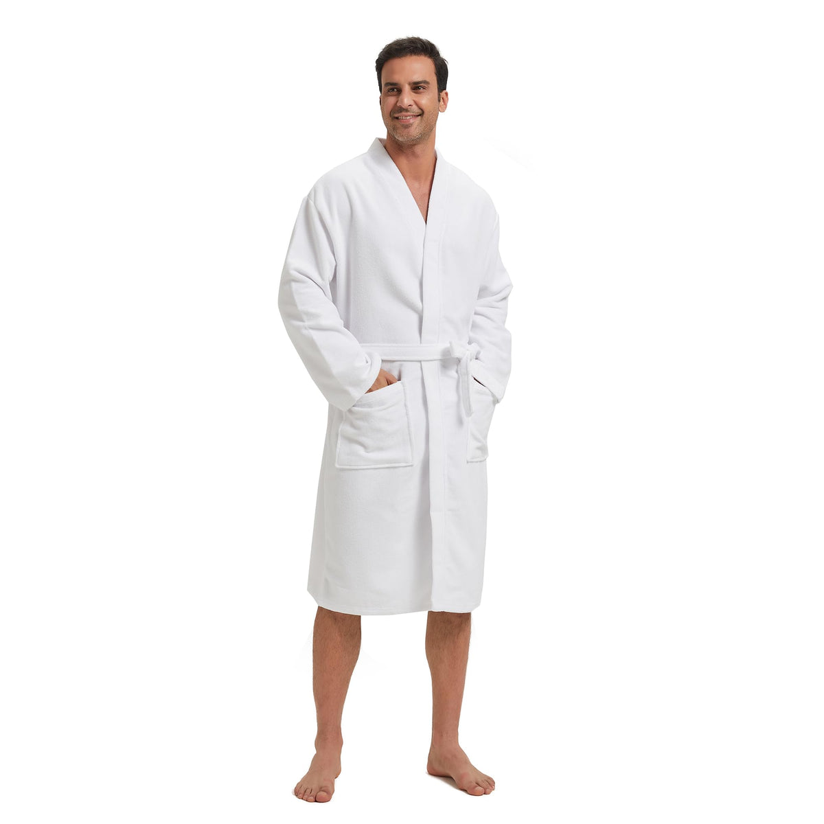 FashGudim Terry Cloth Robes for Men Big and Tall Short Mens Kimono Robe Super Absorbent Spa Bathrobe Calf Length With Pockets