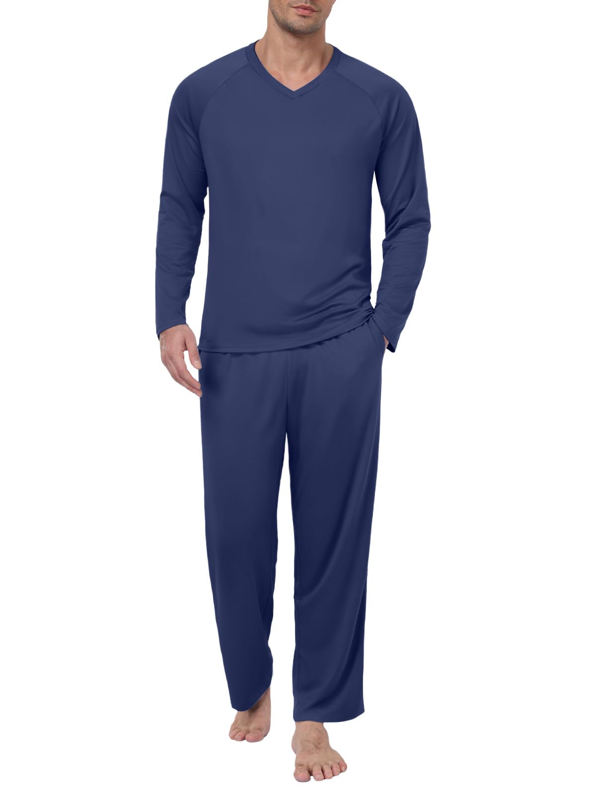 Feiersi Men's Pajama Set Soft Long Sleeve Pjs Sets V-neck Loungewear Shirts