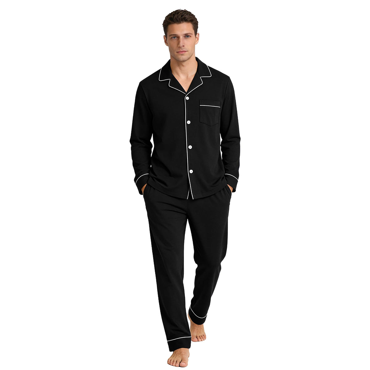 U2SKIIN Men's 100% Cotton Pajama Set, Soft Button Down Sleepwear Lounge Pjs
