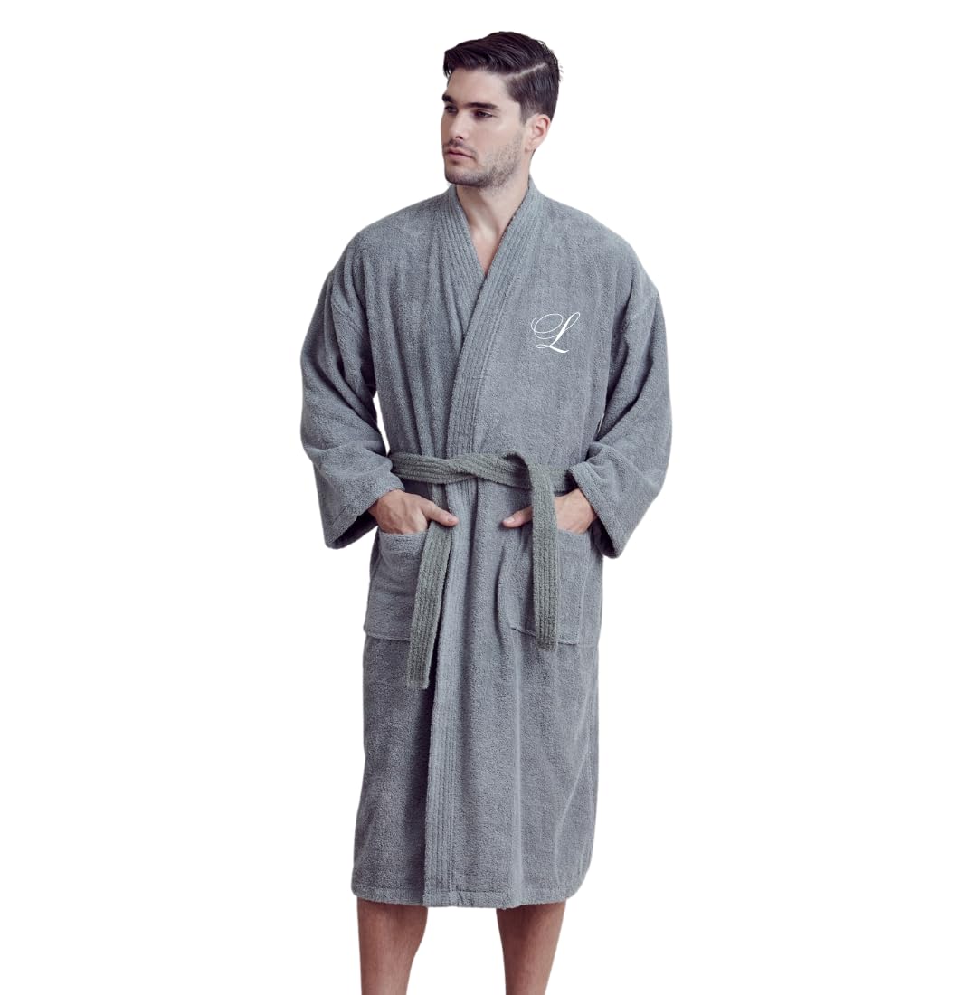 Men's Absorbent Kimono Bathrobe, 100% Turkish Cotton Terry