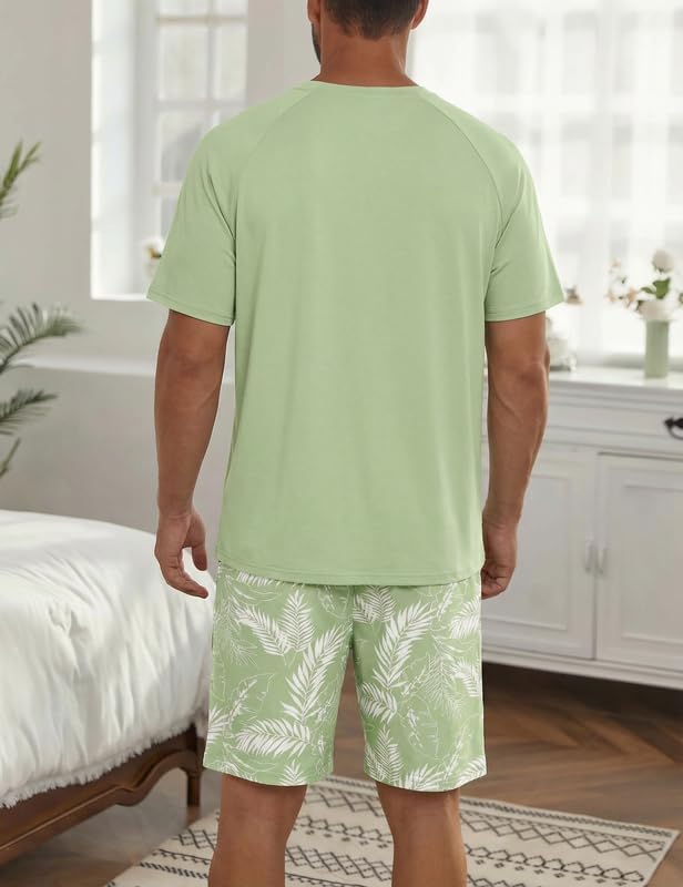 Marvmys Mens Pajama Set Cotton Summer Pjs Short Sleeve Sleepwear Lightweight Pajamas 2 Pieces Loungewear with Pockets S-2XL