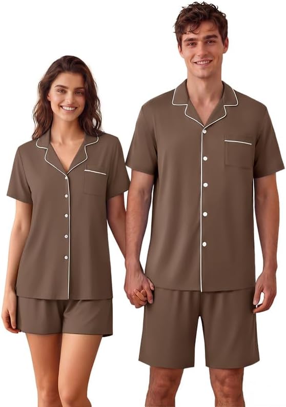 Ekouaer Matching Pajamas for Couples Short Sleeve Pjs 2 Piece Lounge Sets