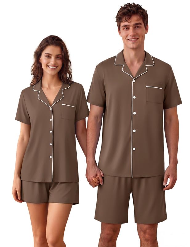 Ekouaer Matching Pajamas for Couples Short Sleeve Pjs 2 Piece Lounge Sets