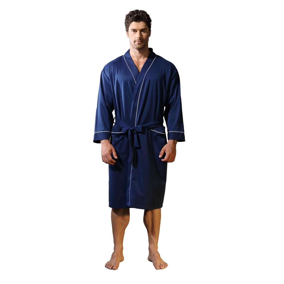 Mens Kimono Robe Lightweight Soft Bathrobe Sleepwear Loungewear with Pockets