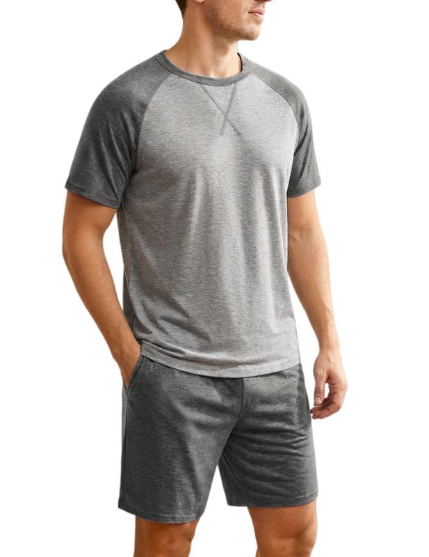 Marvmys Mens Pajama Set Cotton Summer Pjs Short Sleeve Sleepwear Lightweight Pajamas 2 Pieces Loungewear with Pockets S-2XL