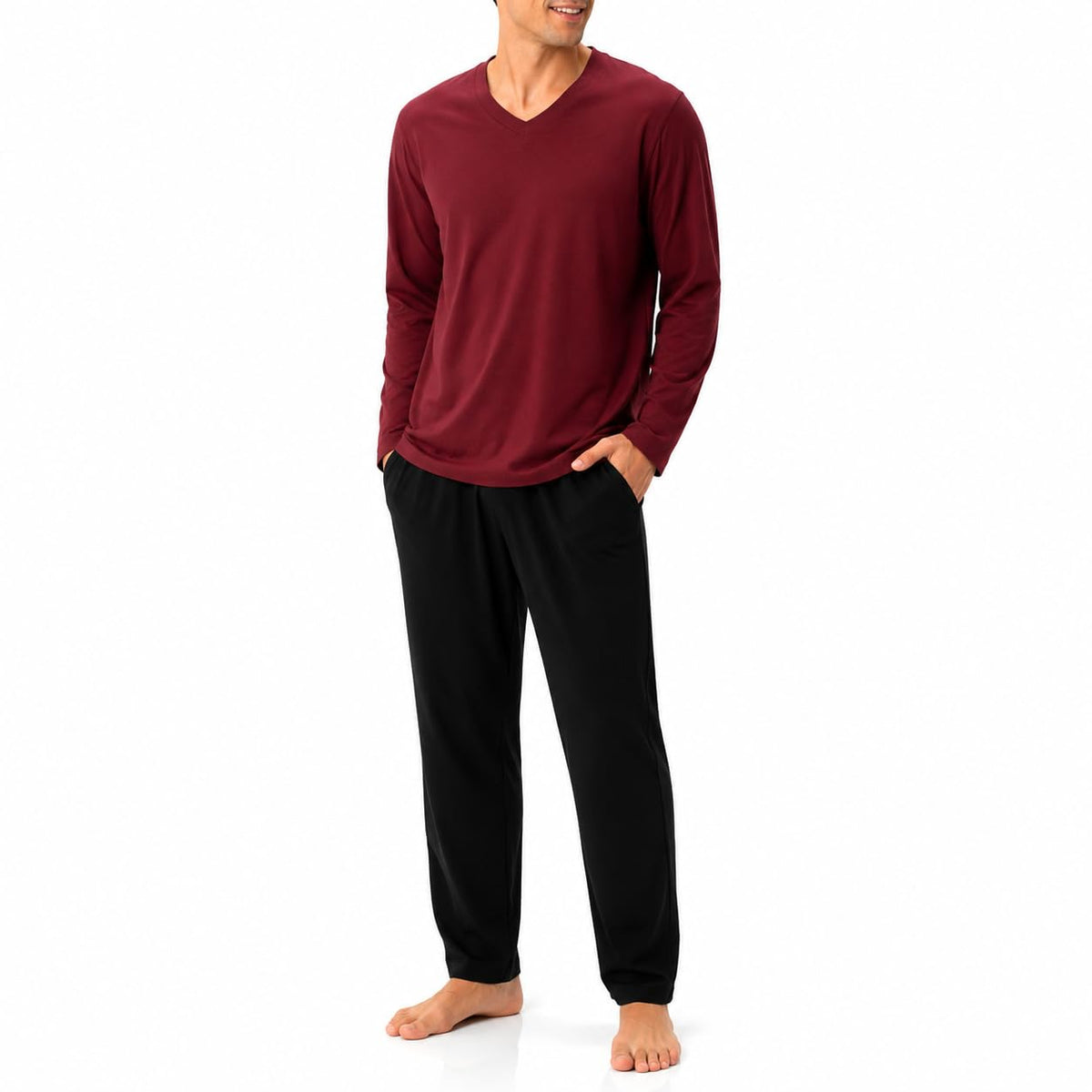 DAVID ARCHY Men's Cotton Pajama Set, Soft V-Neck Long Sleeve PJs