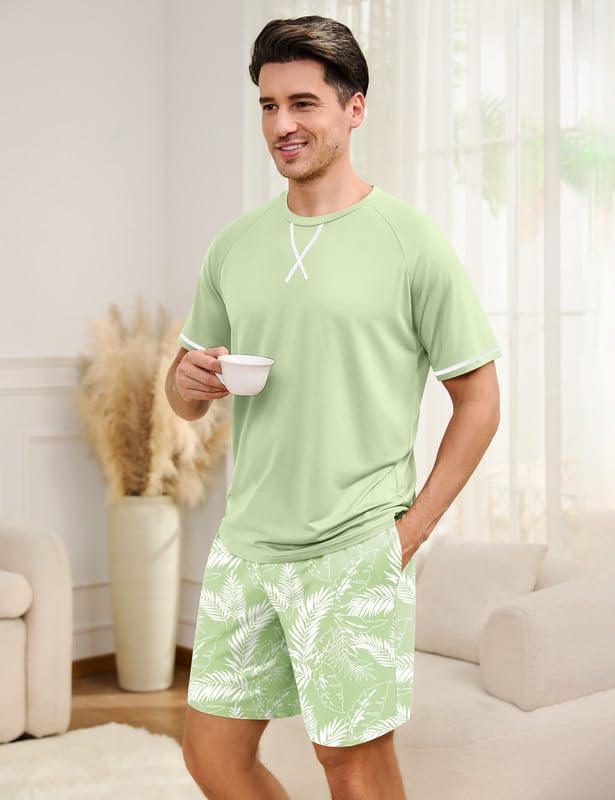 Marvmys Mens Pajama Set Cotton Summer Pjs Short Sleeve Sleepwear Lightweight Pajamas 2 Pieces Loungewear with Pockets S-2XL