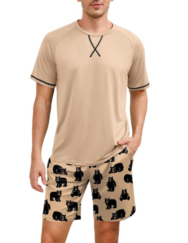 Marvmys Mens Pajama Set Cotton Summer Pjs Short Sleeve Sleepwear Lightweight Pajamas 2 Pieces Loungewear with Pockets S-2XL
