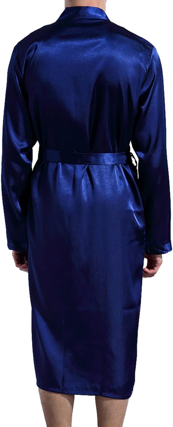 Previn Men's Satin Kimono Robe Long Spa Bathrobes Luxurious Silk Long Sleeve Loungewear