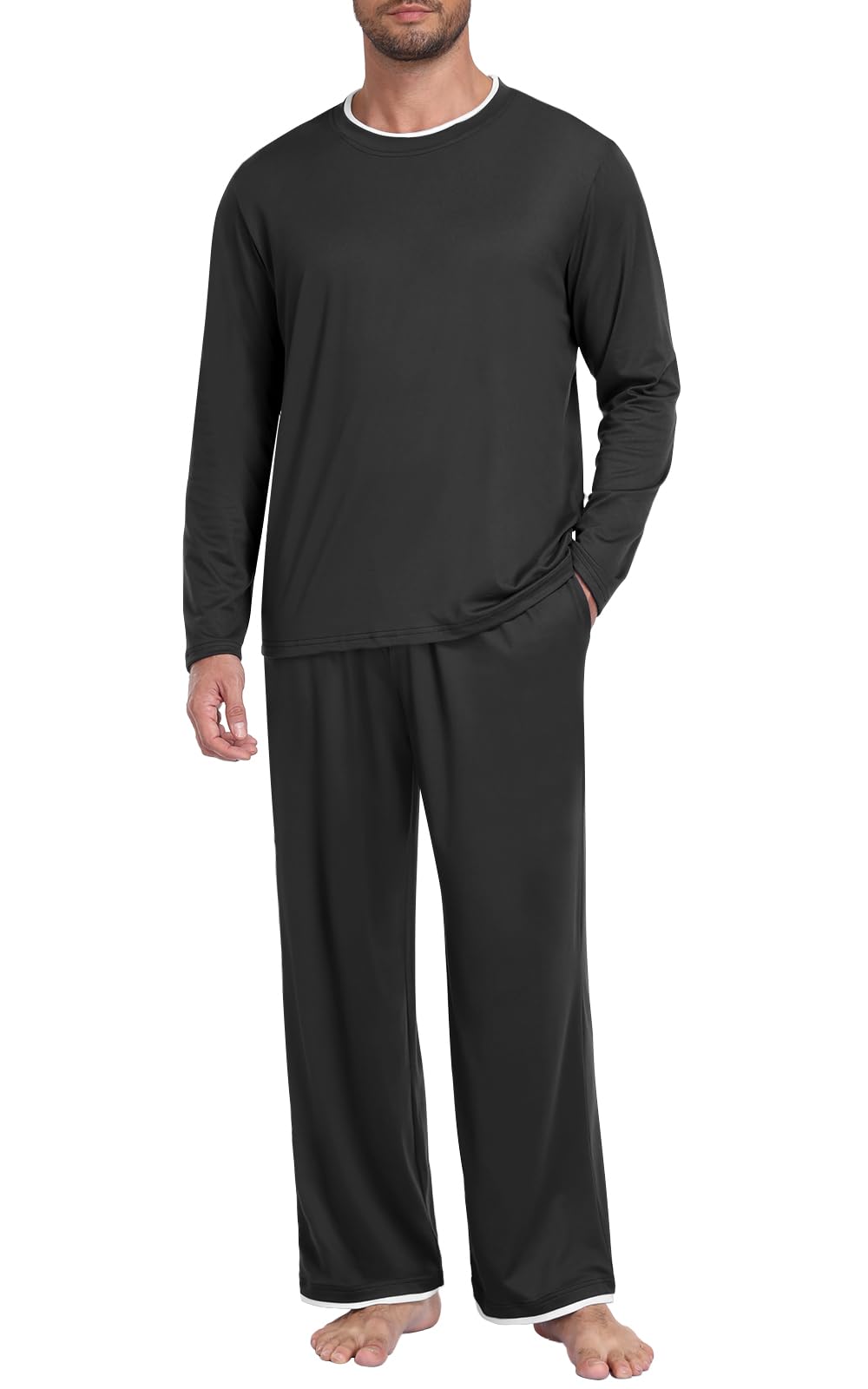 Mens Pajama Set Long Sleeve Pjs Lightweight Sleepwear with Pocket