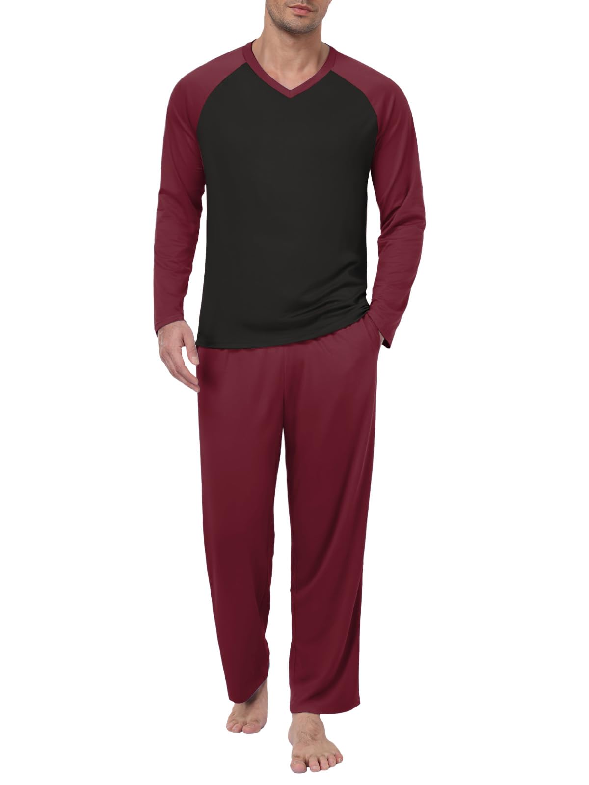 Feiersi Men's Pajama Set Soft Long Sleeve Pjs Sets V-neck Loungewear Shirts