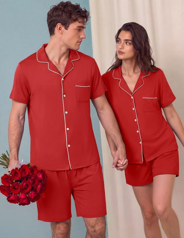 Ekouaer Matching Pajamas for Couples Short Sleeve Pjs 2 Piece Lounge Sets