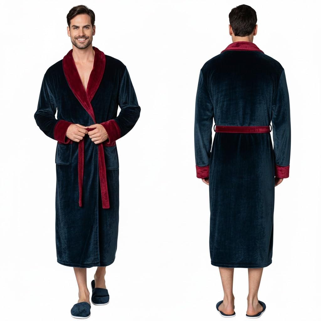 Lotus Linen Personalized Men's Plush Robe - Luxury Hooded Fleece Bathrobe with Custom Embroidery