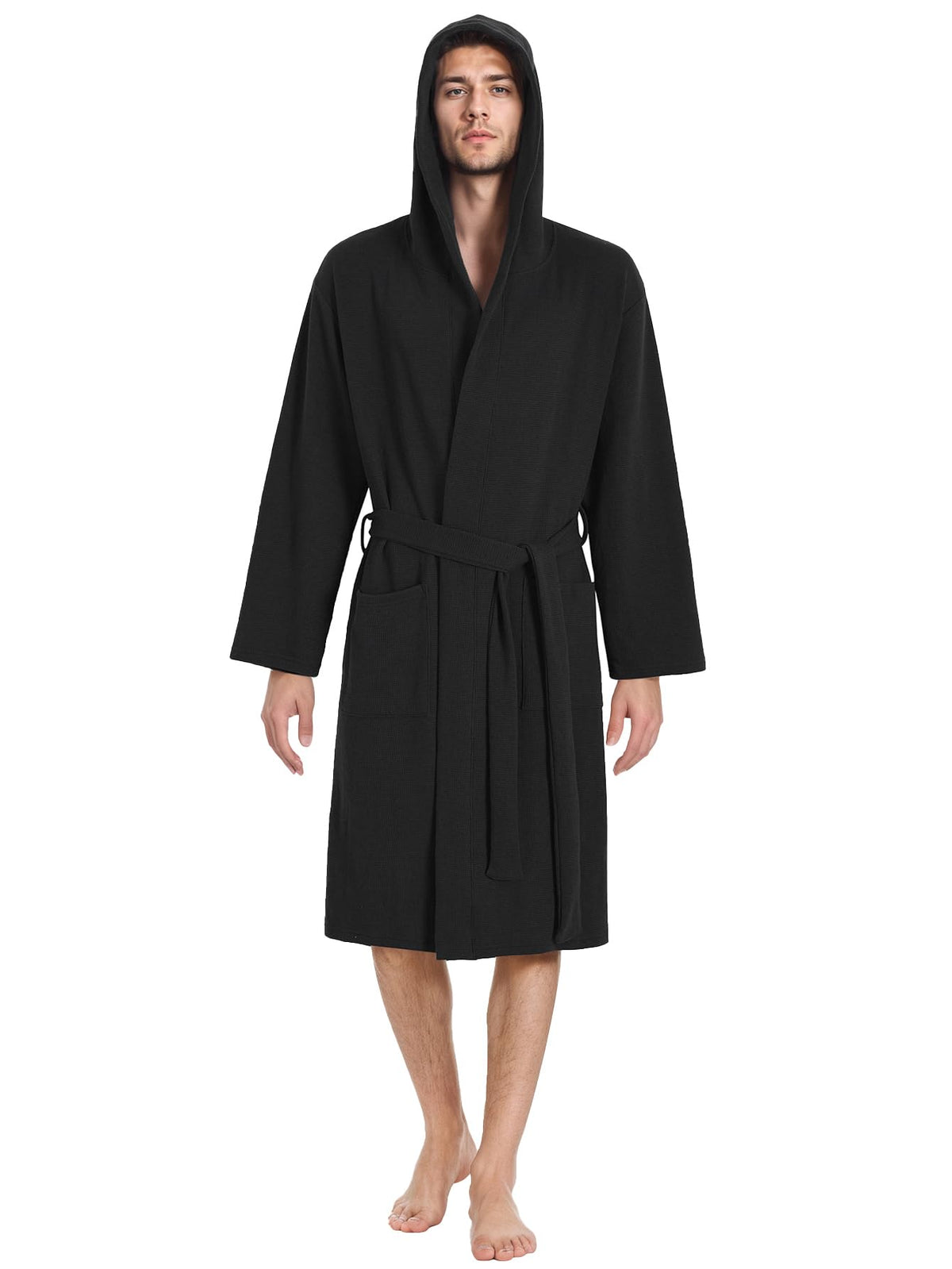 Latuza Men's Waffle Knit Hooded Robe Lightweight Bathrobe
