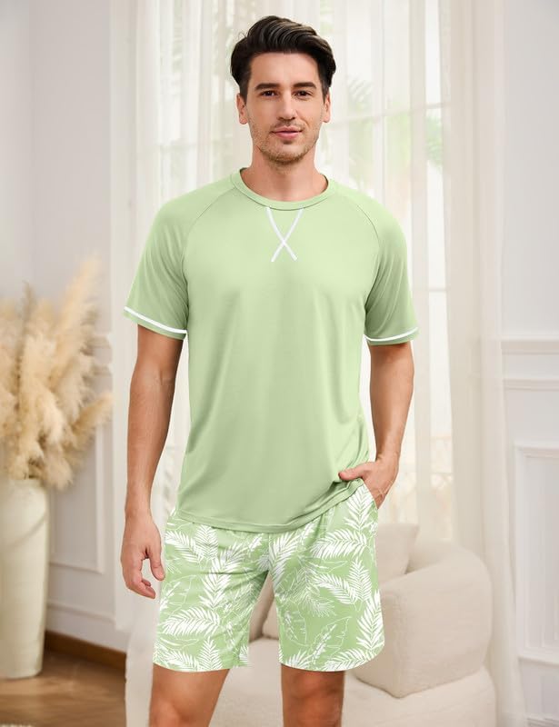 Marvmys Mens Pajama Set Cotton Summer Pjs Short Sleeve Sleepwear Lightweight Pajamas 2 Pieces Loungewear with Pockets S-2XL