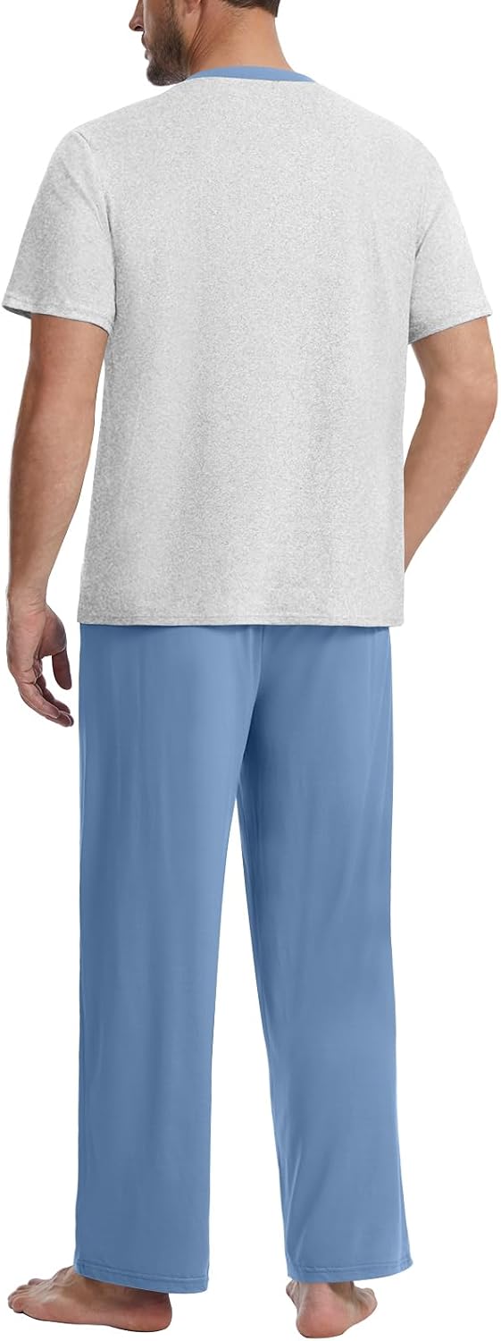 Mens Pajamas Set Henley Neckline Lightweight Sleepwear Pjs S-3XL