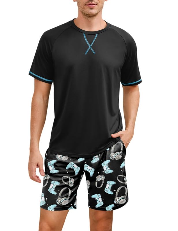 Marvmys Mens Pajama Set Cotton Summer Pjs Short Sleeve Sleepwear Lightweight Pajamas 2 Pieces Loungewear with Pockets S-2XL