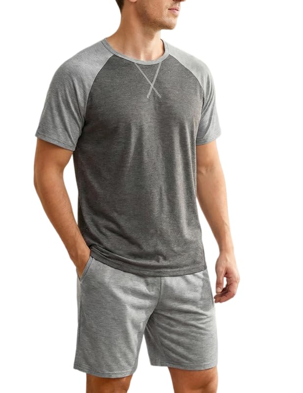 Marvmys Mens Pajama Set Cotton Summer Pjs Short Sleeve Sleepwear Lightweight Pajamas 2 Pieces Loungewear with Pockets S-2XL