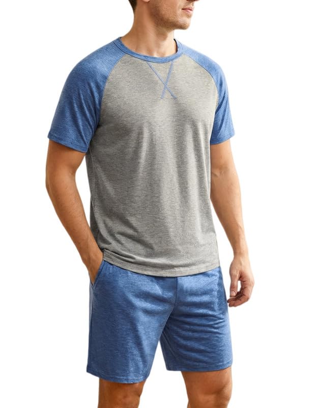Marvmys Mens Pajama Set Cotton Summer Pjs Short Sleeve Sleepwear Lightweight Pajamas 2 Pieces Loungewear with Pockets S-2XL