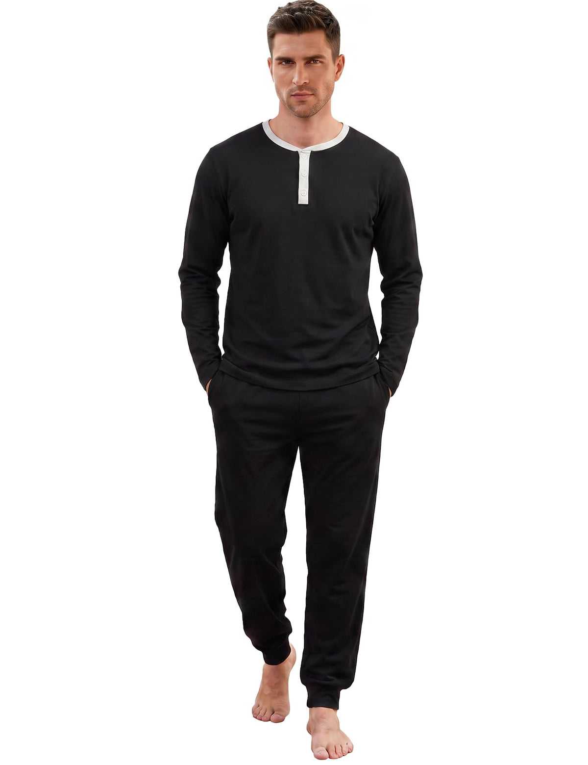 Yimoon Mens Pajama Set 100% Cotton Henley Sleepwear