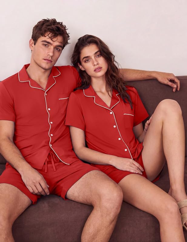 Ekouaer Matching Pajamas for Couples Short Sleeve Pjs 2 Piece Lounge Sets