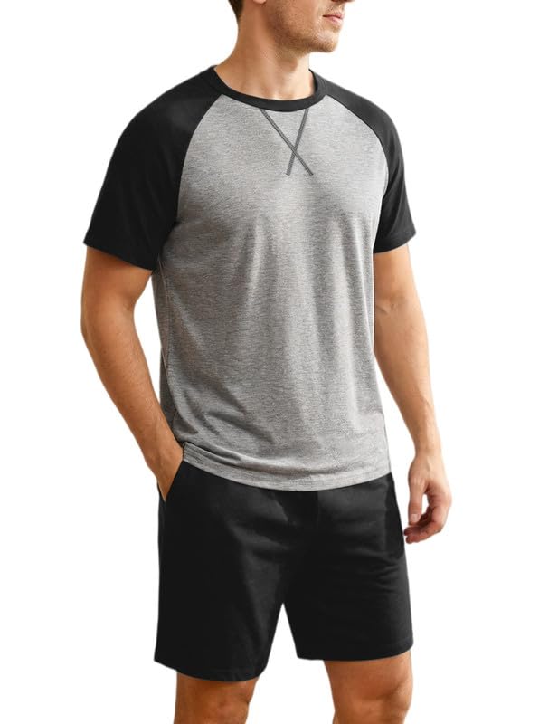 Marvmys Mens Pajama Set Cotton Summer Pjs Short Sleeve Sleepwear Lightweight Pajamas 2 Pieces Loungewear with Pockets S-2XL
