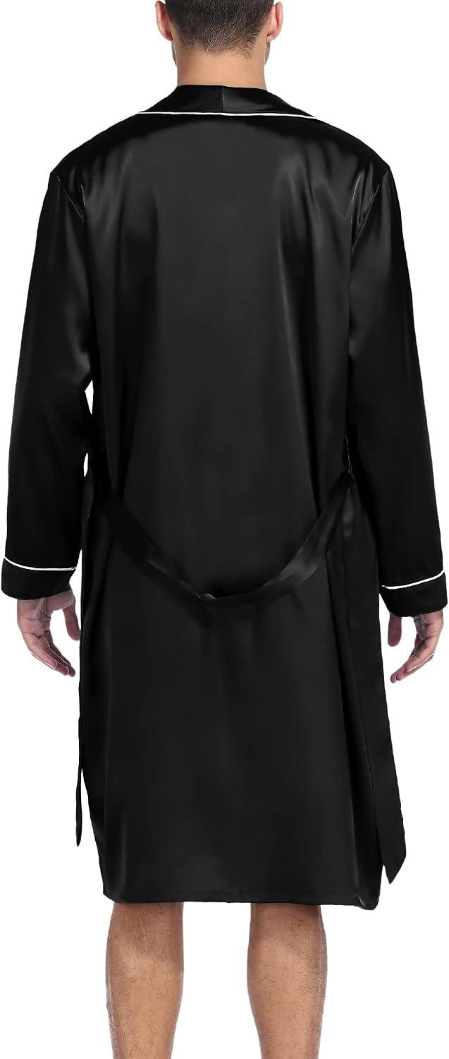 SWOMOG Men's Satin Robe Silky Kimono Bathrobe with Shorts Set Lightweight Soft Loungewear Nightwear