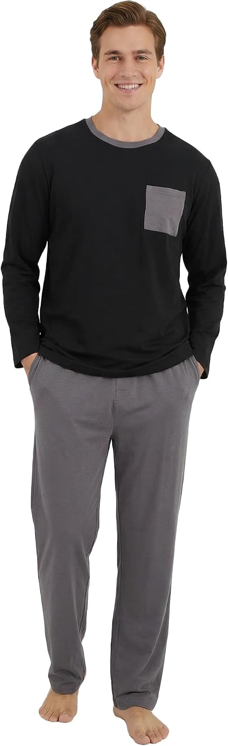 Vulcanodon Men's Organic Cotton Pajama Set Soft Long Sleeve Pjs for Men