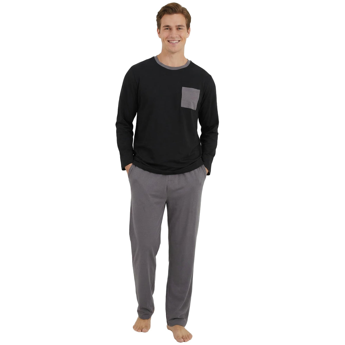 Vulcanodon Men's Organic Cotton Pajama Set Soft Long Sleeve Pjs for Men