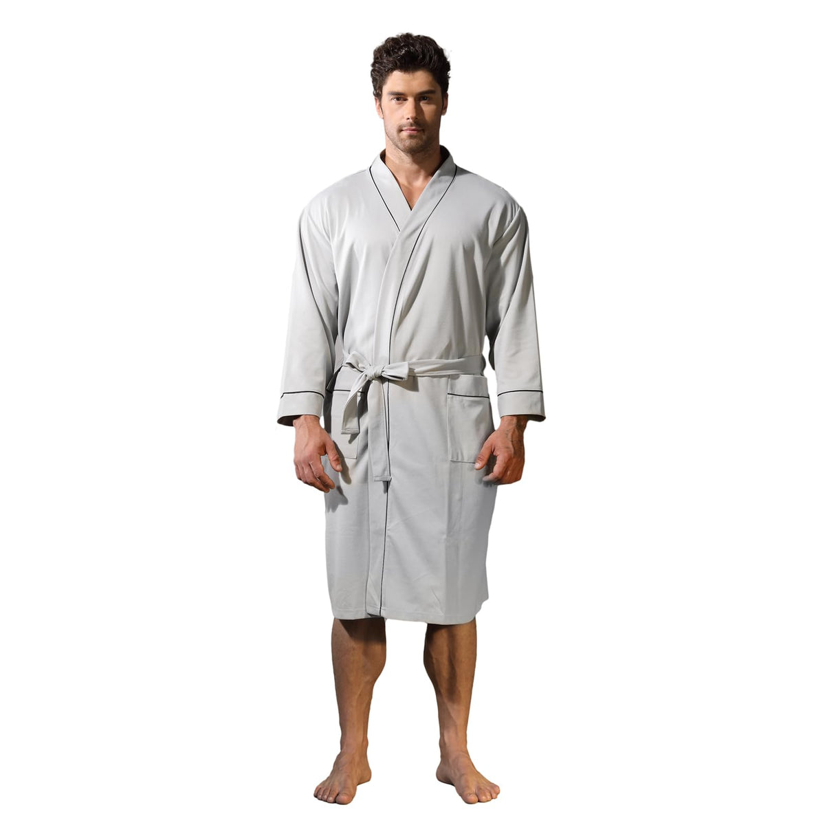 Mens Kimono Robe Lightweight Soft Bathrobe Sleepwear Loungewear with Pockets