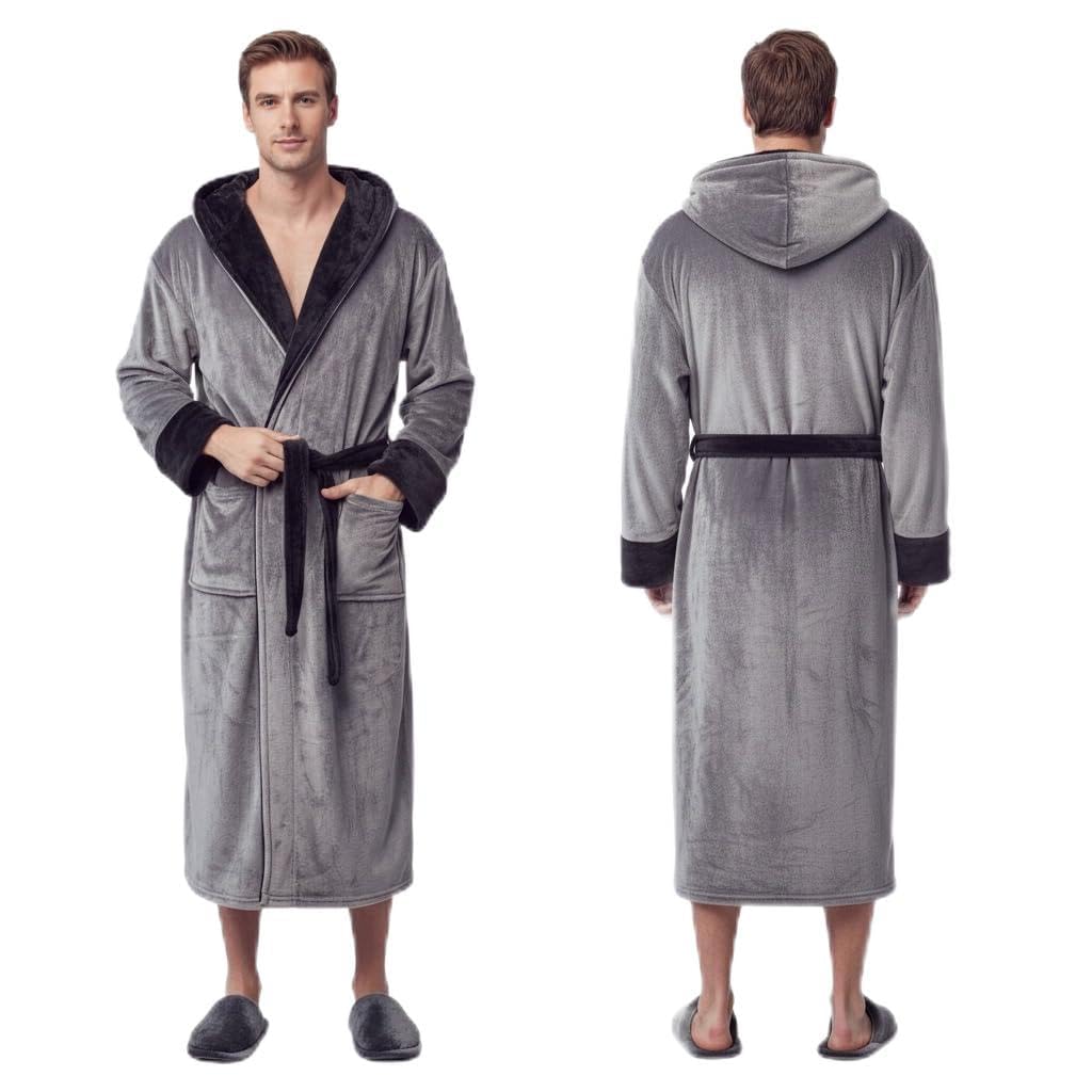 Lotus Linen Personalized Men's Plush Robe - Luxury Hooded Fleece Bathrobe with Custom Embroidery