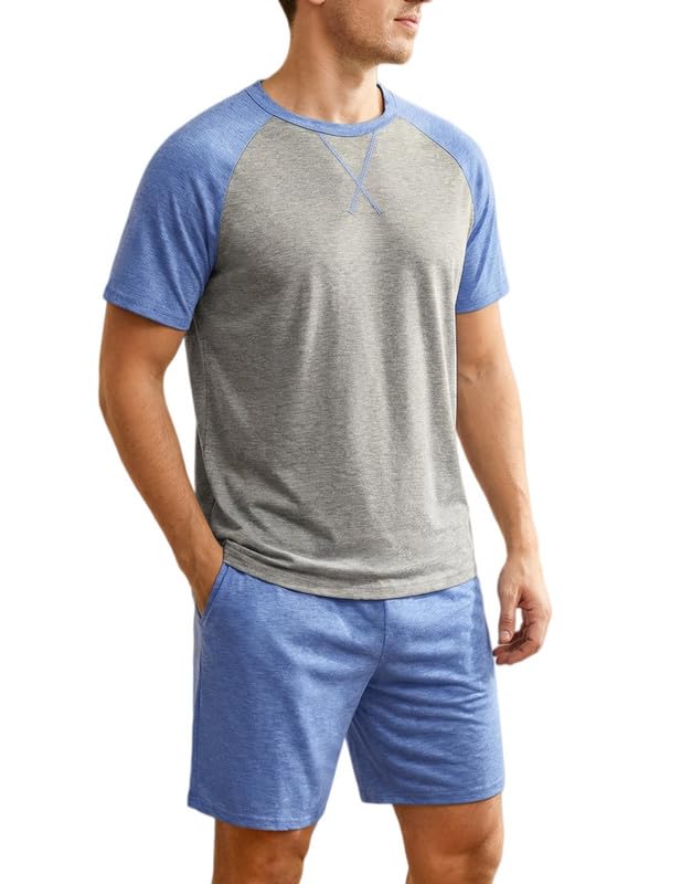 Marvmys Mens Pajama Set Cotton Summer Pjs Short Sleeve Sleepwear Lightweight Pajamas 2 Pieces Loungewear with Pockets S-2XL