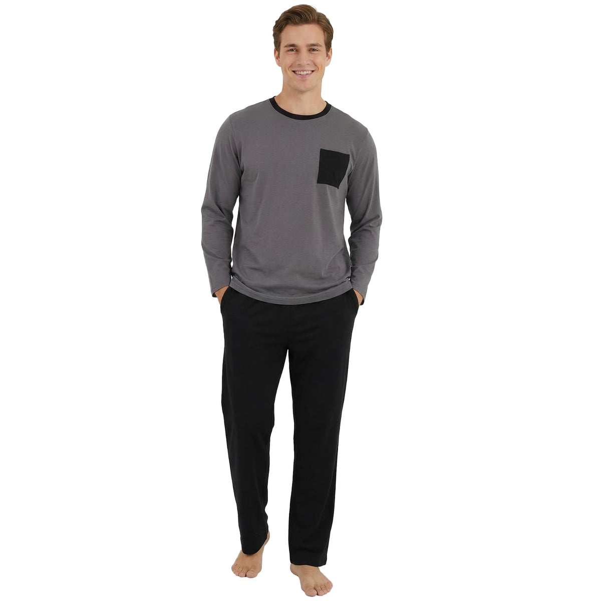 Vulcanodon Men's Organic Cotton Pajama Set Soft Long Sleeve Pjs for Men