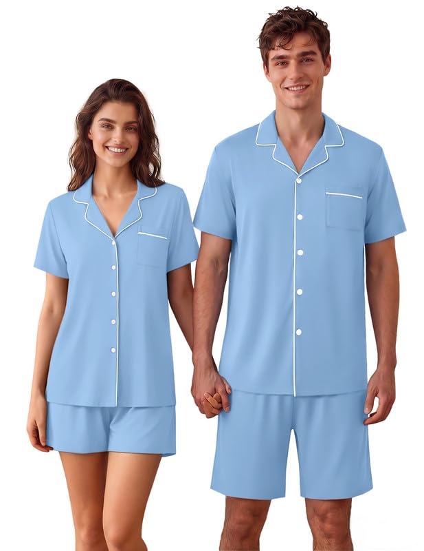Ekouaer Matching Pajamas for Couples Short Sleeve Pjs 2 Piece Lounge Sets
