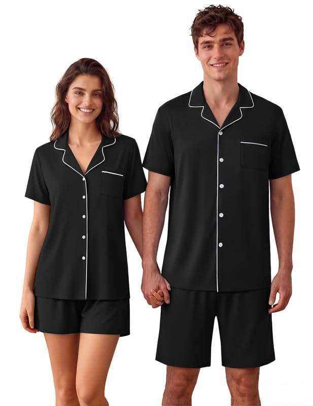 Ekouaer Matching Pajamas for Couples Short Sleeve Pjs 2 Piece Lounge Sets