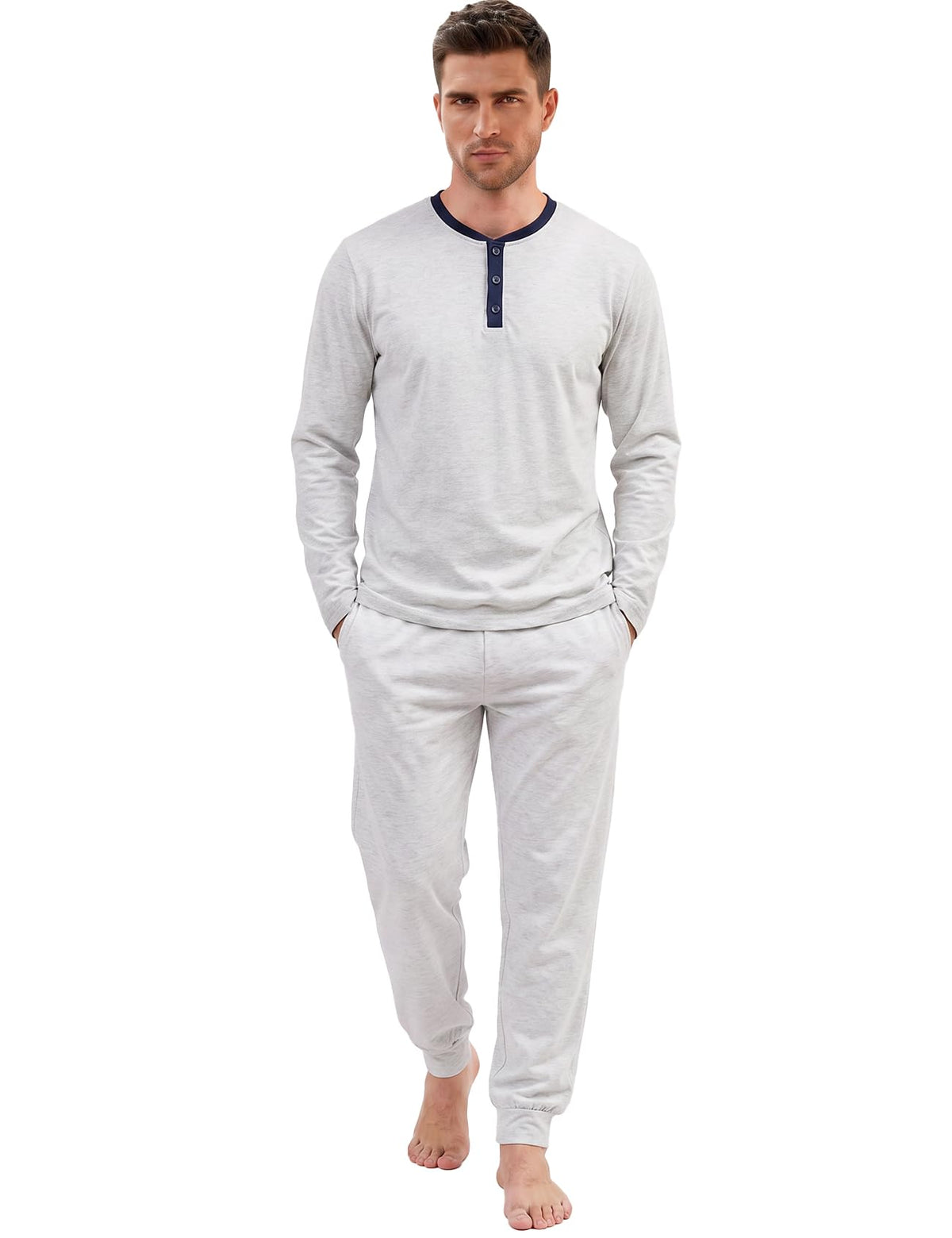 Yimoon Mens Pajama Set 100% Cotton Henley Sleepwear