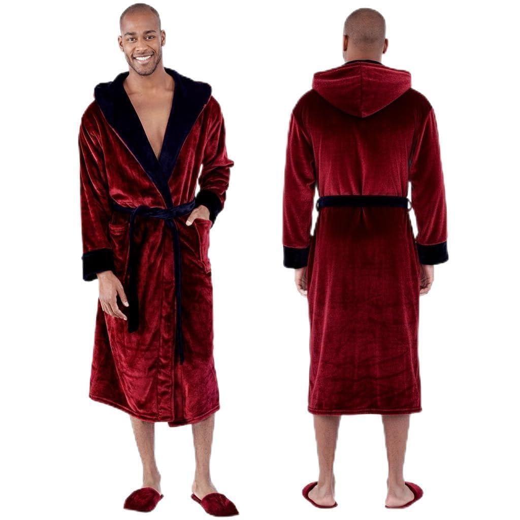 Lotus Linen Personalized Men's Plush Robe - Luxury Hooded Fleece Bathrobe with Custom Embroidery