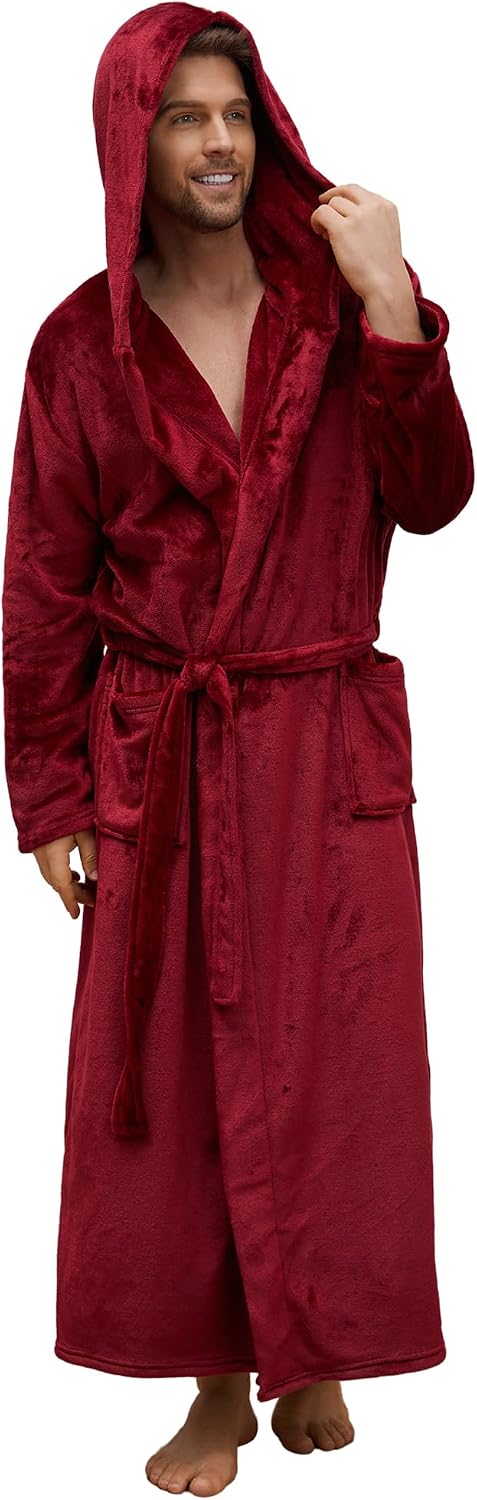U2SKIIN Mens Fleece Robe Hooded Bathrobe Plush Robe for Men